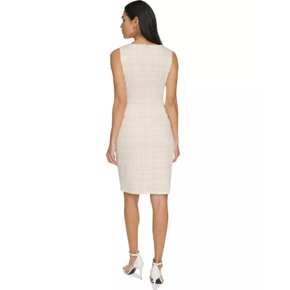 CALVIN KLEIN Womens Plaid Starburst Sheath Dress Size 8 Stony Beige White NWT - Picture 4 of 13